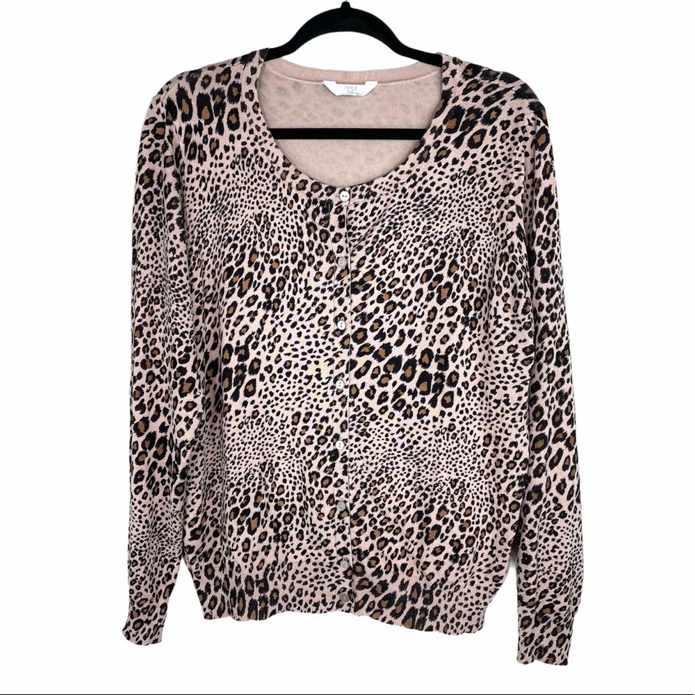Time And Tru Leopard Roundneck Cardigan